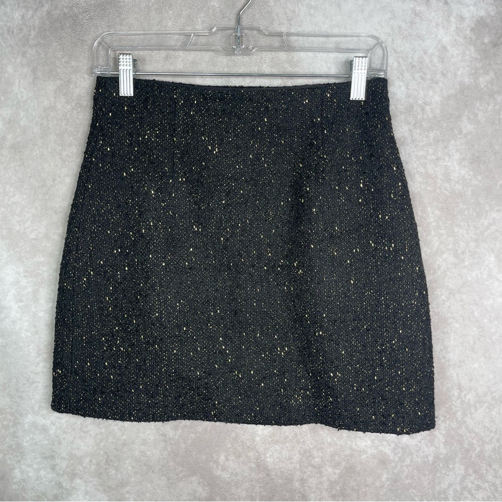 Babaton x Aritzia Little Tweed Skirt In Black Gold Metallic Women's Size‎ 6